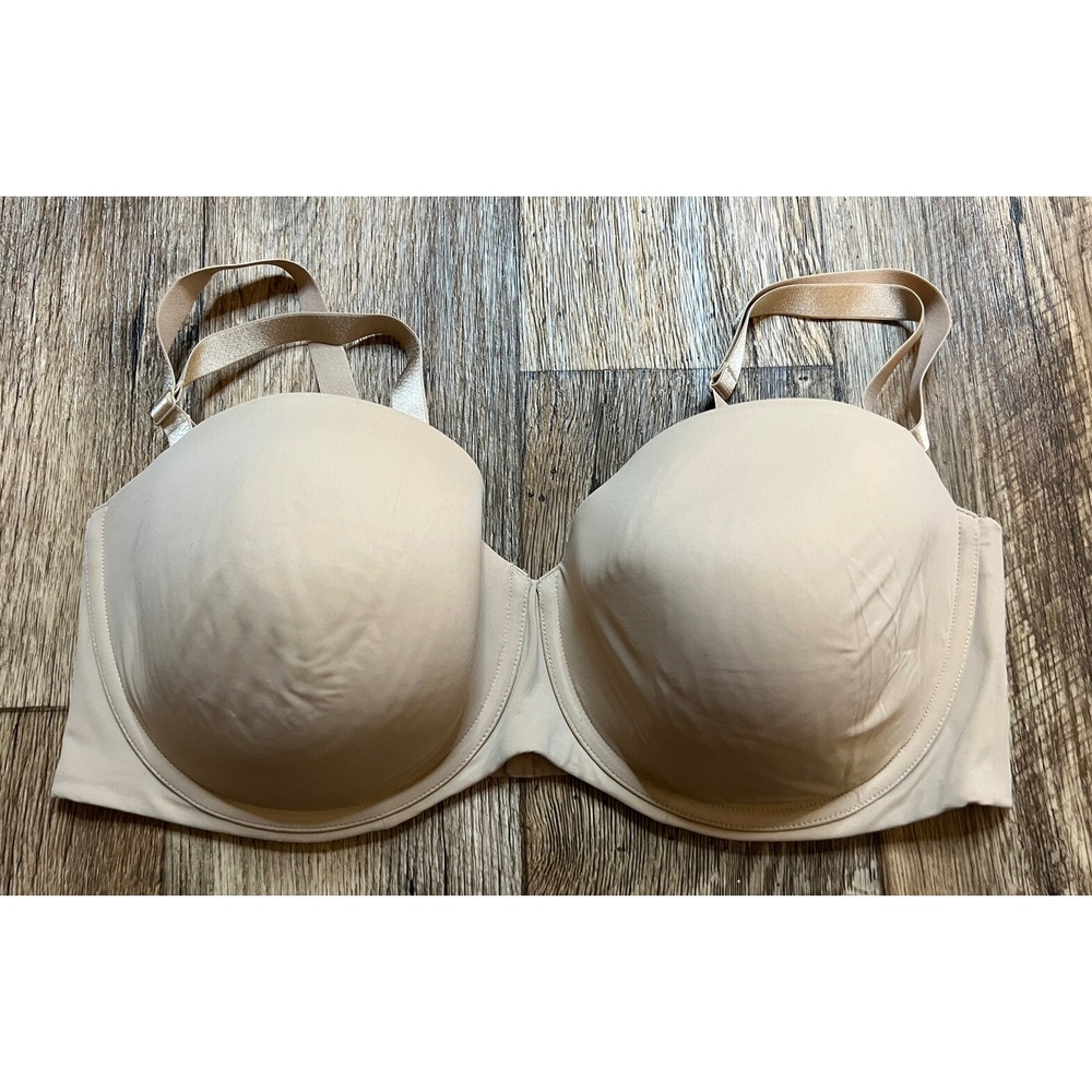 Cacique Bra 44DDD Lightly Lined Multiway Strapless Underwired Beige Tan Nude EUC